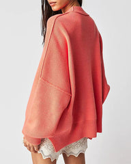 Lantern Sleeve Mock Neck Pullover with Ribbed Cinch Hem Batwing Sweater