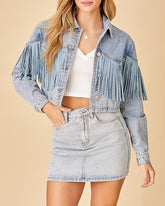 Fringe Denim Jacket Cropped Tassel Jean Jacket