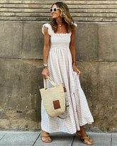 Butterfly Sleeves Waist Swing Maxi Dress