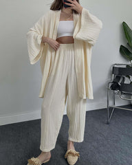 Loose Comfortable Long-Sleeve Cardigan + High-Waist Pocketed Casual Pants Set