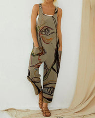 Sleeveless U-Neck Bib Overall High Waist Loose Comfy Beach Jumpsuit Wide Leg Rompers