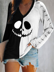 Halloween Spooky Face Contrast Color T Shirt