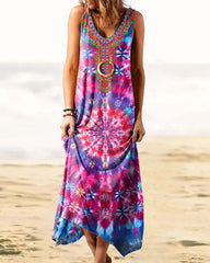 Ethnic Style Print Dress Long Maxi Dresses Retro Tank Dress Loose Beach Dress