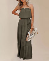 Solid Color Tube Top Stitching Backless Long Dress Strapless Backless Robe Dress