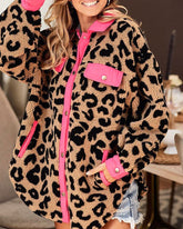 Polar Fleece Furry Coat Leopard Dot Pocket Dalmatian Spot Snap Button Plush Shaggy Jacket