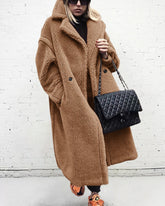 Loose Lamb-wool Coat Teddy Fur Lapel Mid-length Plush Coat