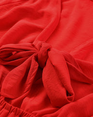 Wide Leg Casual Long Sleeve Solid Color Bowknot V Neck Jumpsuit