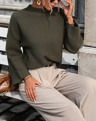 Crewneck Knitted Sweater Solid Color Batwing Long Sleeve Pullover Jumper Top