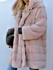 Faux Fur Hooded Jacket Open Front Parka Outwear