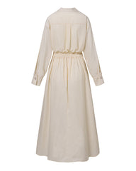 Oversized Shirt Maxi Dress Long Sleeve Button Smocked Long Dress with Pockets Swing Beach Party Dress