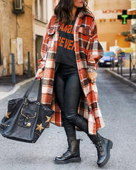 Flannel Wool Blend Plaid Lapel Button Down Shirt Long Sleeve Shacket Jacket with Pockets