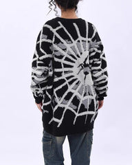Oversized Spider Printed Knit Sweaters Casual Loose Round Neck Unisex Sweater