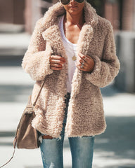 Plush Coat Lapel Long Sleeved Cardigan Jacket