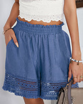 Casual High Waist Stretch Lace Hollow Lace Wide Leg Shorts