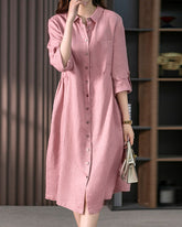 Loose Solid Color Three-quarter Sleeve Dress Mid-length Shirt Dress