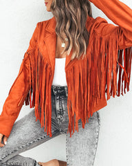 Slim Lapel Tassel Coats Soild Short Jackets Fringe Long Sleeve Party Cardigan