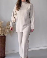 Solid Color Turtleneck Mid-length Casual Two-piece Sweater Set