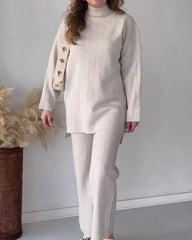 Solid Color Turtleneck Mid-length Casual Two-piece Sweater Set