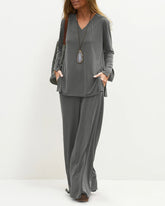 Two-piece Set Solid Long Sleeve Sweatshirt Wide Leg Pants Casual Loose Outfit Suit