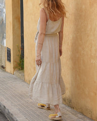 Suspender Dress Casual Vacation Style Splicing Design Sleeveless Long Dress