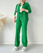 Simple Casual Two-Piece Set Lapel-Neck Shirt+Wide-leg Pants