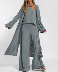 Four-Piece Set Sleeveless T-Shirt Vest, Open-Front Cardigan, Long-Sleeve Jacket, and Wide-Leg Pants