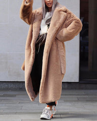 Women Warm Thick Coat With Belt Fax Fur Long Coat