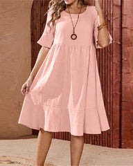Solid Color Short Sleeve Tunic Dress Plus Size Babydoll Dress
