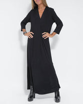 Casual Solid Color Long Sleeve V-neck Maxi Dress