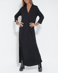 Casual Solid Color Long Sleeve V-neck Maxi Dress