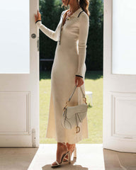 Turndown Collar Button Knit Slim Fit Maxi Dress
