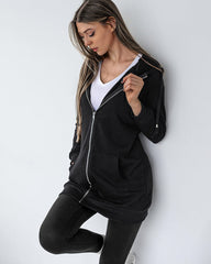 Women Casual Zip Up Fleece Hoodies Tunic Sweatshirt Long Hoodie Jacket - Zeagoo (Us Only)
