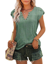 Zeagoo Short Sleeve Tops for Women Casual V Neck T-Shirts Petal Sleeve Shirt Eyelet Pleated Loose Blouses (Us Only)