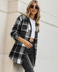 Zeagoo Womens Fashion 2023 Plaid Shacket Jacket Button Down Trench Coats Wool Blend Peacoat Belted Outwear with Pockets