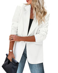 Casual Blazers Pockets Long Sleeve Open Front Work Office Jackets Lapel Button Long Blazer Suit for Bussiness