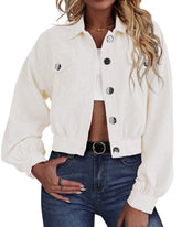 Women's Fashion Cropped Shacket Long SLeeve Trendy Button Down Corduroy Shirts Shacket Jackets - Zeagoo (Us Only)
