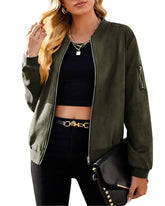 Faux Bomber Zip Up Lightweight Jacket Coat with Pockets - Zeagoo (Us Only)
