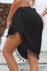 Black Classic Tassel Tie Side Skirt Beachwear