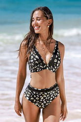 Abstract Animal Print Patchwork Classic Strappy Back Bikini