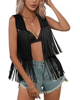 Zeagoo Womens Fringe Vest 70s Cowgirl Costume Faux Suede Rave Outfits Western Hippie Clothes S-XXXL