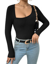 Zeagoo Women's Bodysuit 2023 One Piece Asymmetrical Neck Long Sleeve Ribbed Slim Thong Body Suit Tops for Women