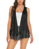 Women's Tassel Sleeveless Vest 70s Outfits for Women Hippie Clothes Fringe Jacket Cardigan S-XXL - Zeagoo (Us Only)