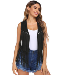 Zeagoo Womens Fringe Vest 70s Cowgirl Costume Faux Suede Rave Outfits Western Hippie Clothes S-XXXL