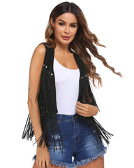 Zeagoo Womens Fringe Vest 70s Cowgirl Costume Faux Suede Rave Outfits Western Hippie Clothes S-XXXL