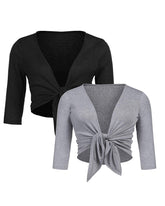 Women's Cropped Cardigan 3/4 Sleeve Sweater Shrugs Tie Front Bolero Jacket 2 Pack S-XXL - Zeagoo (Us Only)