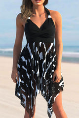 Camouflage Patchwork Flattering Irregular Hem Tankini