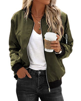 Women's Classic Bomber Jacket Casual Coat Zip Up Outerwear Windbreaker with Pockets - Zeagoo (Us Only)