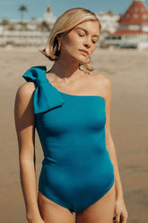Blue Girly Bow Shoulder One Piece Swimwear