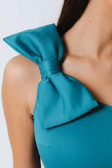 Blue Girly Bow Shoulder One Piece Swimwear