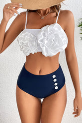 3D Flower Design Cute Hit Color Bikini